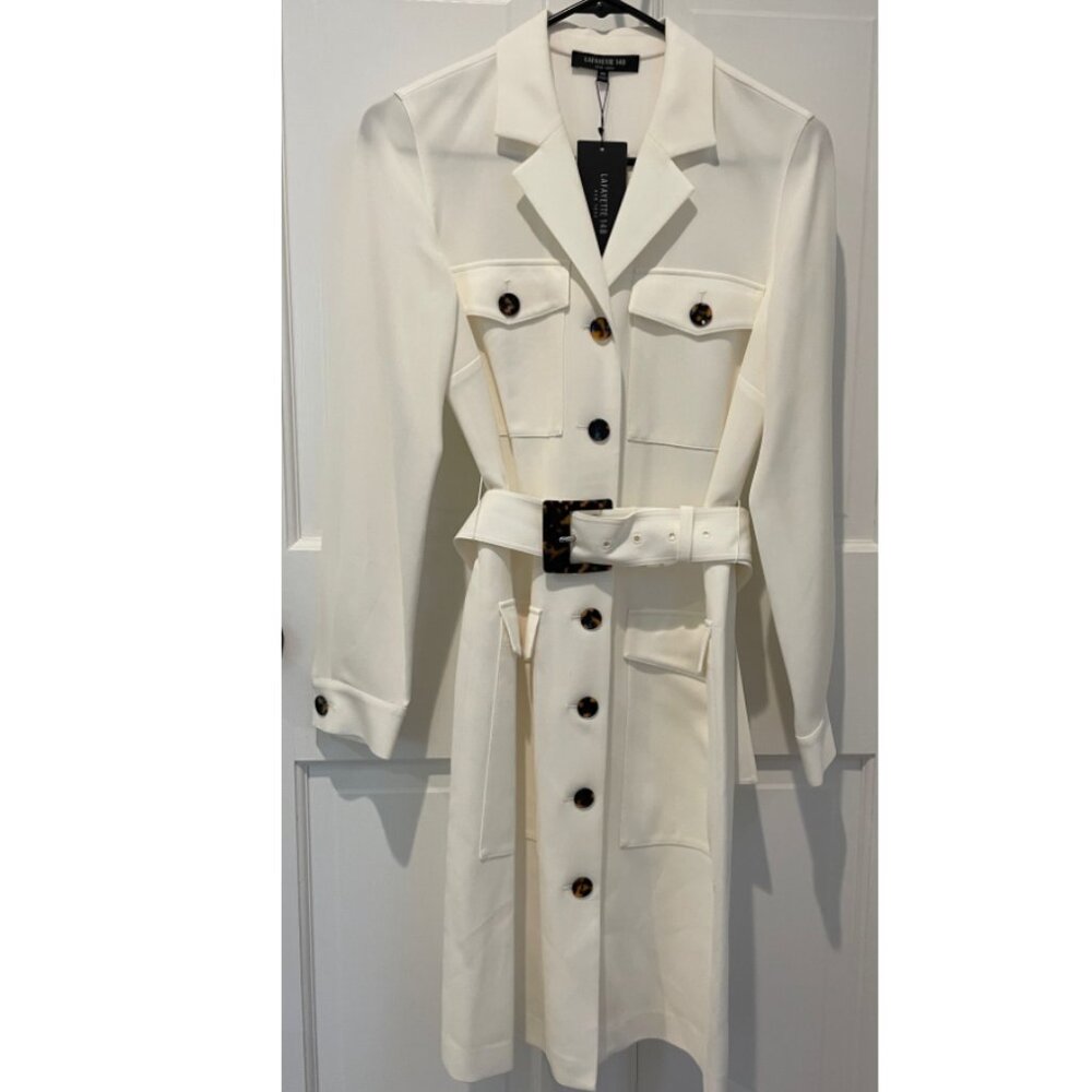 NWT Lafayette 148 New York White L/S Belted Dress